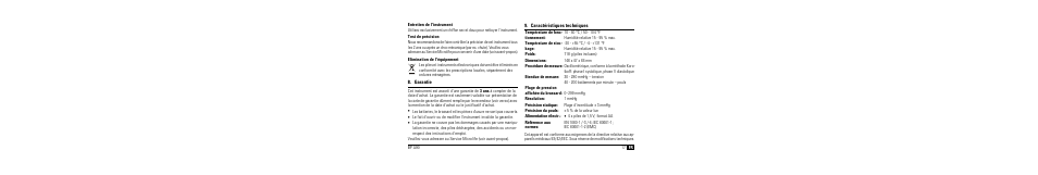 Entretien de l'instrument, Test de précision, Elimination de l'équipement | Garantie, Caractéristiques techniques | Microlife BP A90 User Manual | Page 19 / 153