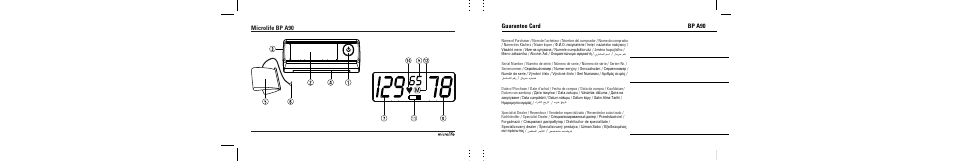 Guarantee card bp a90, Microlife bp a90 | Microlife BP A90 User Manual | Page 2 / 153