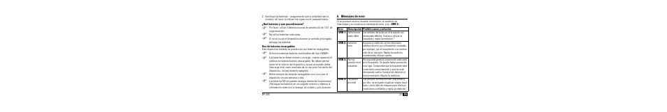 Qué baterías y qué procedimiento, Uso de baterías recargables, Mensajes de error | Microlife BP A90 User Manual | Page 25 / 153