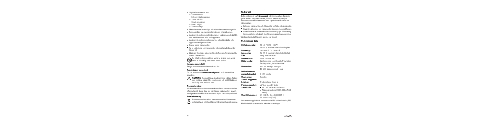 Instrumentunderhåll, Rengöring av manschett, Nogrannhetstest | Avfallshantering, Garanti, Tekniska data | Microlife BP A100 Plus User Manual | Page 32 / 105
