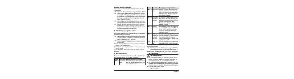 Utilisation de piles rechargeables, Utilisation d'un adaptateur secteur, Messages d'erreurs | M sécurité et protection | Microlife BP A100 User Manual | Page 14 / 105