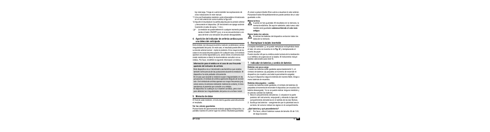 Memoria de datos, Ver los valores guardados, Memoria llena | Borrar todos los valores, Reemplazar la tarjeta insertable, Indicador de baterías y cambio de baterías, Baterías con poca carga, Baterías descargadas – cambio, Qué baterías y qué procedimiento | Microlife BP A100 User Manual | Page 19 / 105