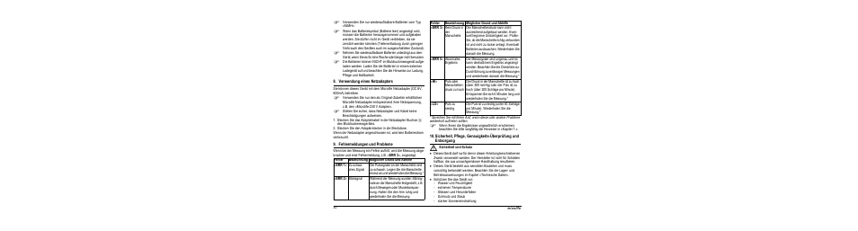 Verwendung eines netzadapters, Fehlermeldungen und probleme, M sicherheit und schutz | Microlife BP A100 User Manual | Page 32 / 105