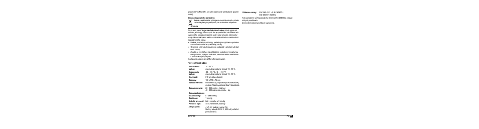 Likvidácia použitého zariadenia, Záruka, Technické údaje | Microlife BP A100 User Manual | Page 75 / 105