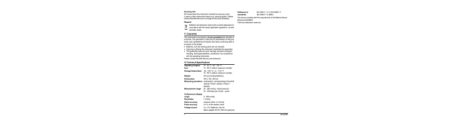 Accuracy test, Disposal, Guarantee | Technical specifications | Microlife BP A100 User Manual | Page 8 / 105