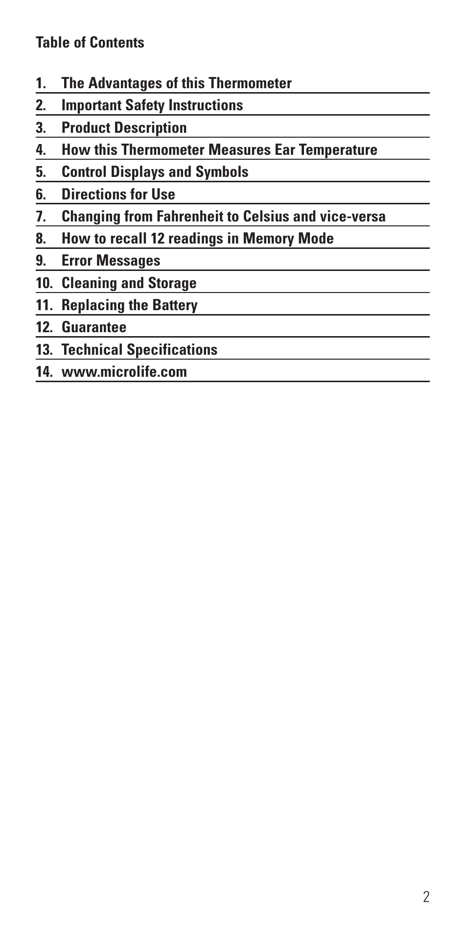 Microlife IR 1DE1 User Manual | Page 4 / 48