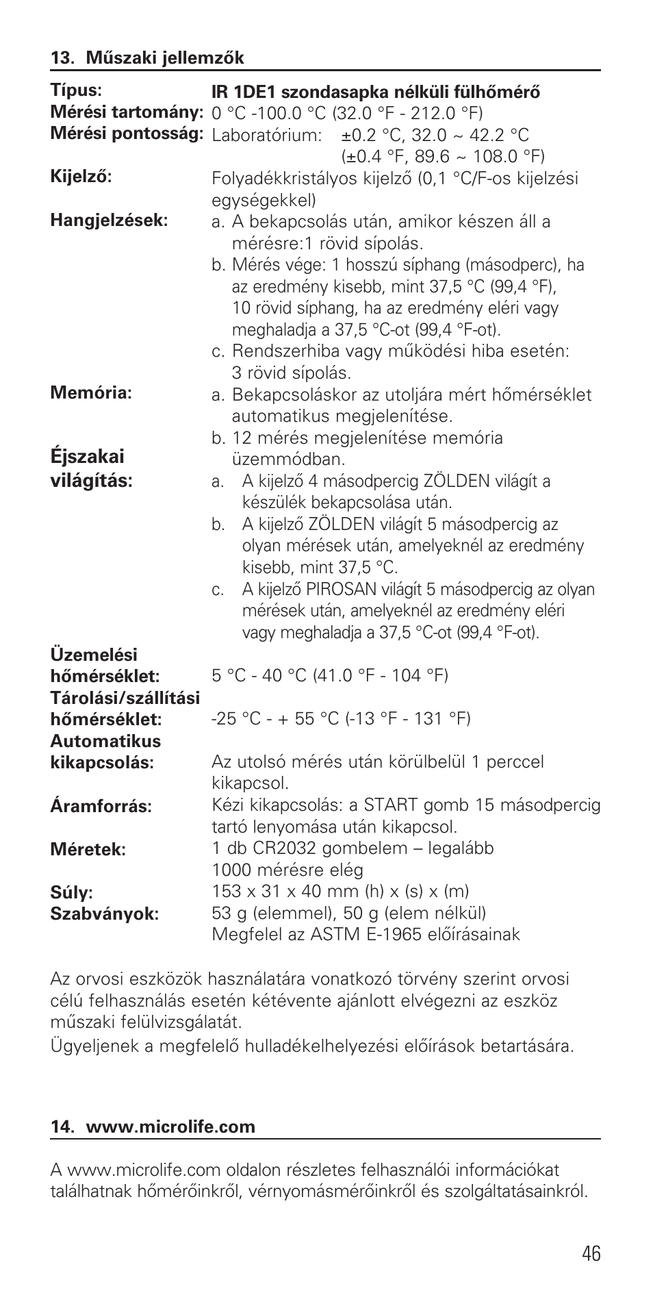 Microlife IR 1DE1 User Manual | Page 48 / 48