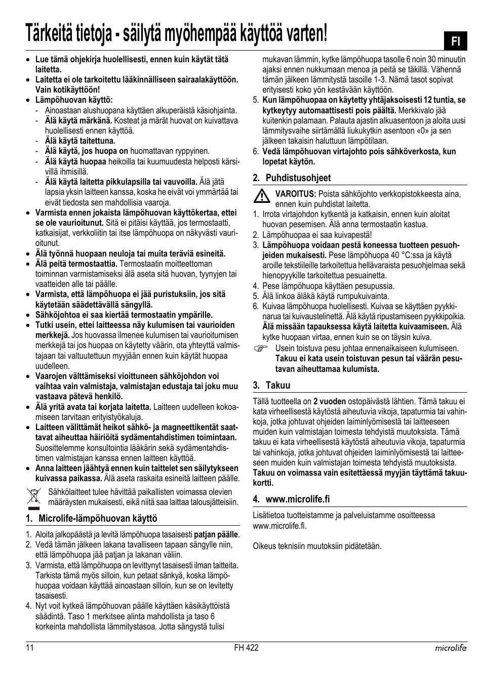 Microlife FH 422 User Manual | Page 12 / 26