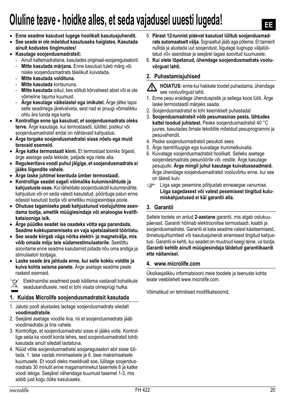 Microlife FH 422 User Manual | Page 21 / 26