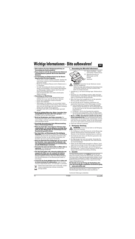 Wichtige informationen - bitte aufbewahren | Microlife FH 600 User Manual | Page 10 / 26