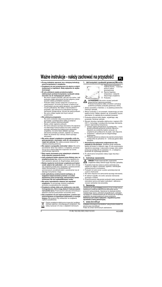 Ważne instrukcje - należy zachować na przyszłość | Microlife FH 300 User Manual | Page 8 / 26