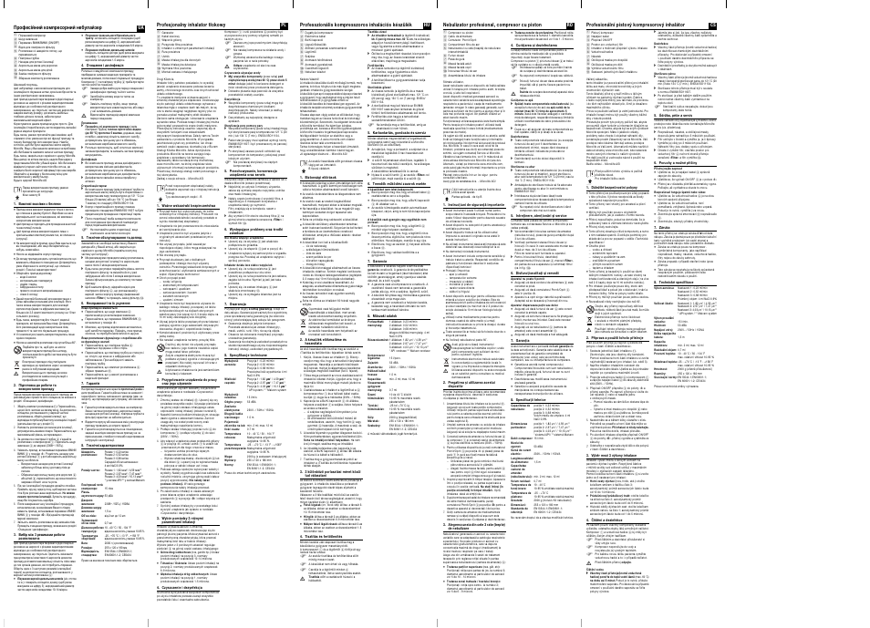 Важлив¸ вказ¸вки з безпеки, П¸дготовка до ²оботи та вико²истаннш п²иладу, Виб¸² м¸ж 3 ²ежимами ²оботи ²озпил вача | Очищеннш ¸ дез¸нфекц¸ш, П²омиваннш, Дез¸нфекц¸ш, Сте²ил¸зац¸ш па²ом, Техн¸чне обслуговуваннш та доглшд, Несп²авност¸ та ¿х усуненнш, Якщо п²илад не âìèêàºòüñø | Microlife NEB 10 new User Manual | Page 2 / 2