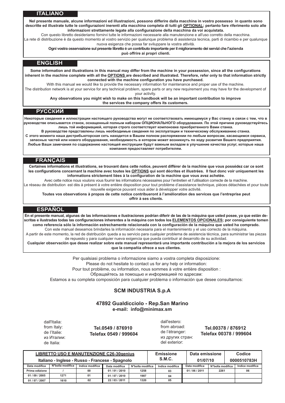 Italiano, English, Русский | Français, Español, E-mail: info@minimax.sm | Jet Tools C30 User Manual | Page 2 / 147