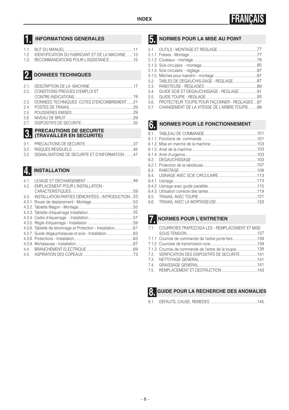 Français | Jet Tools C30 User Manual | Page 6 / 147