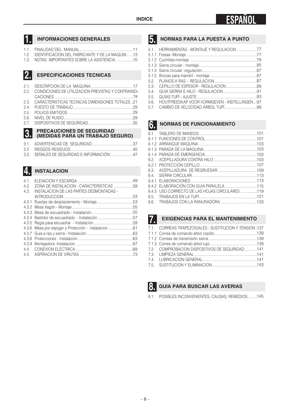 Español | Jet Tools C30 User Manual | Page 7 / 147