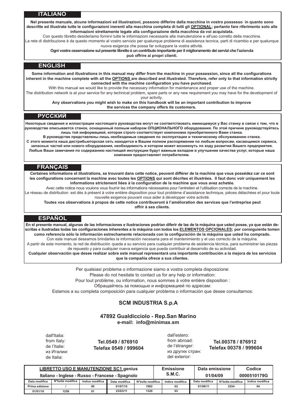 Italiano, English, Русский | Français, Español, E-mail: info@minimax.sm | Jet Tools sc1 User Manual | Page 2 / 85