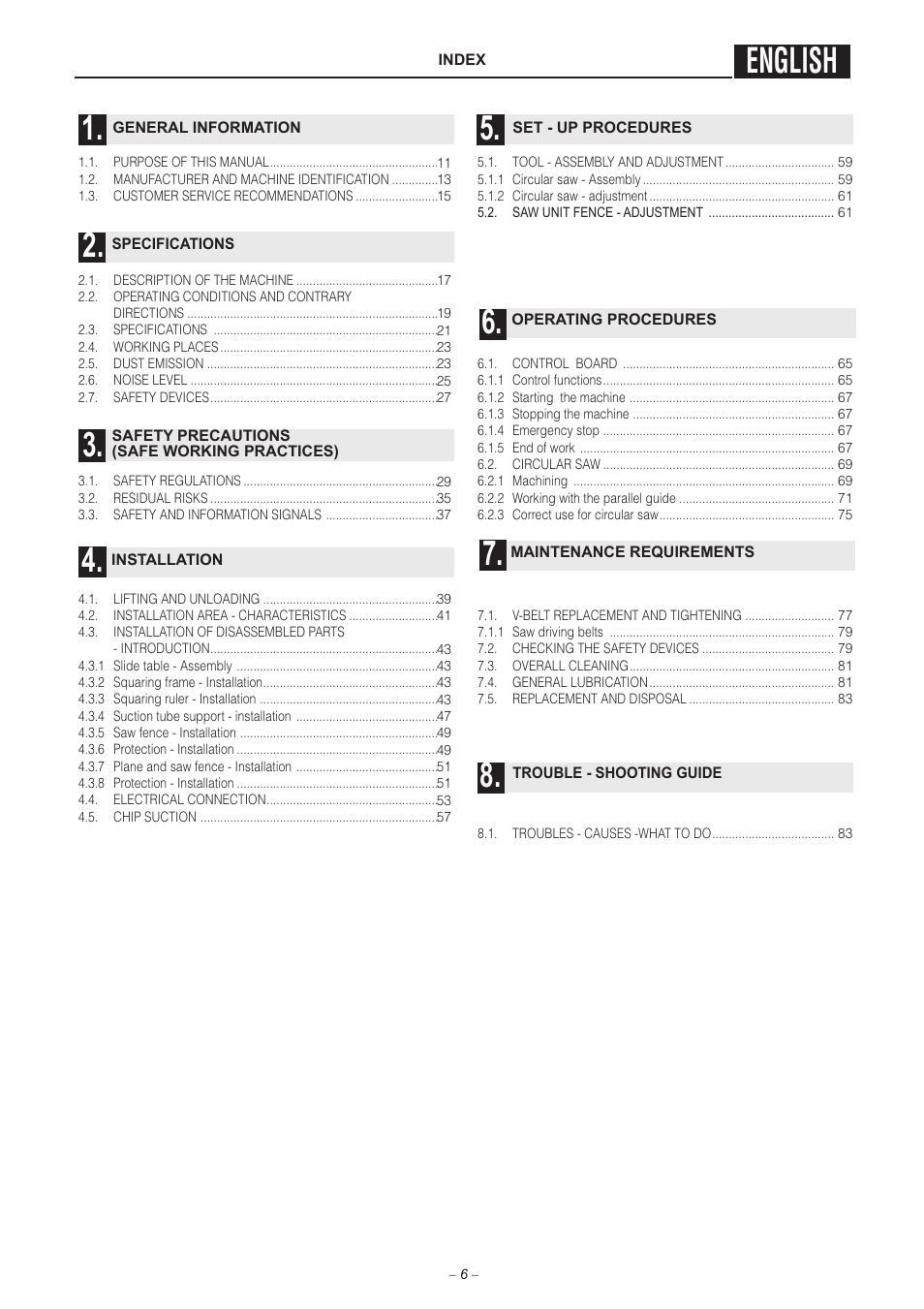 English 1. 5 | Jet Tools sc1 User Manual | Page 4 / 85