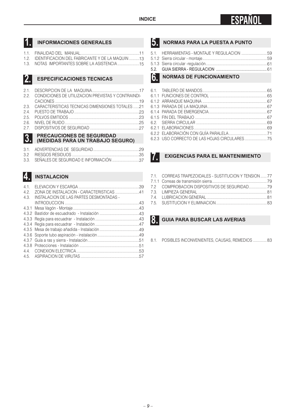 Español | Jet Tools sc1 User Manual | Page 7 / 85