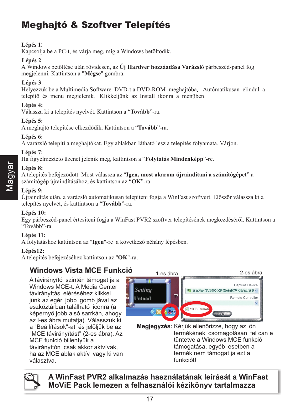 頁面 19, Meghajtó & szoftver telepítés, Windows vista mce funkció | Leadtek WinFast PalmTop TV Plus User Manual | Page 19 / 19