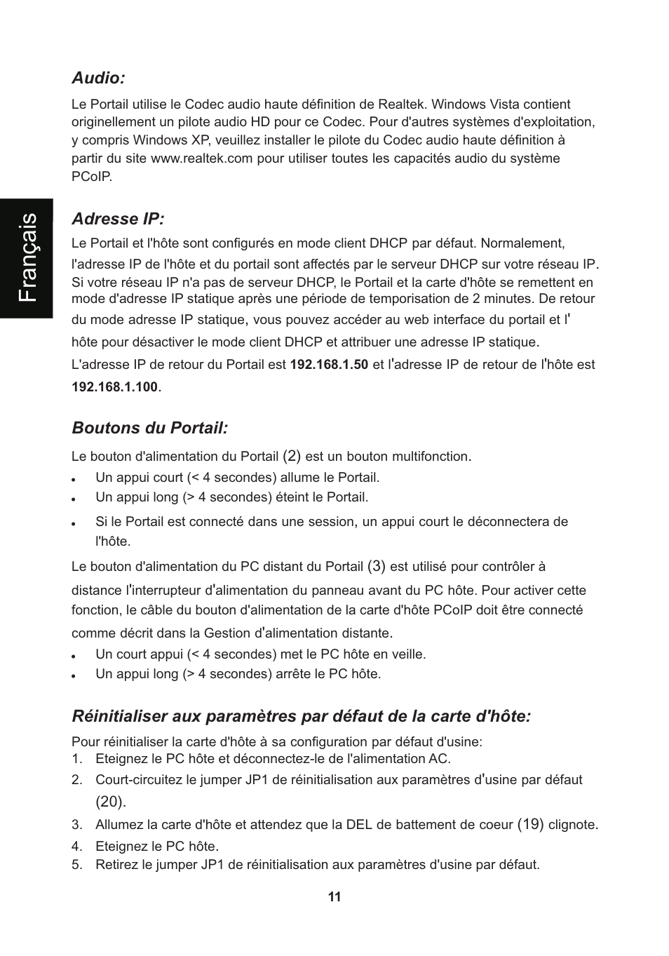 頁面 14, Audio, Adresse ip | Boutons du portail | Leadtek WinFast VP200P User Manual | Page 14 / 51