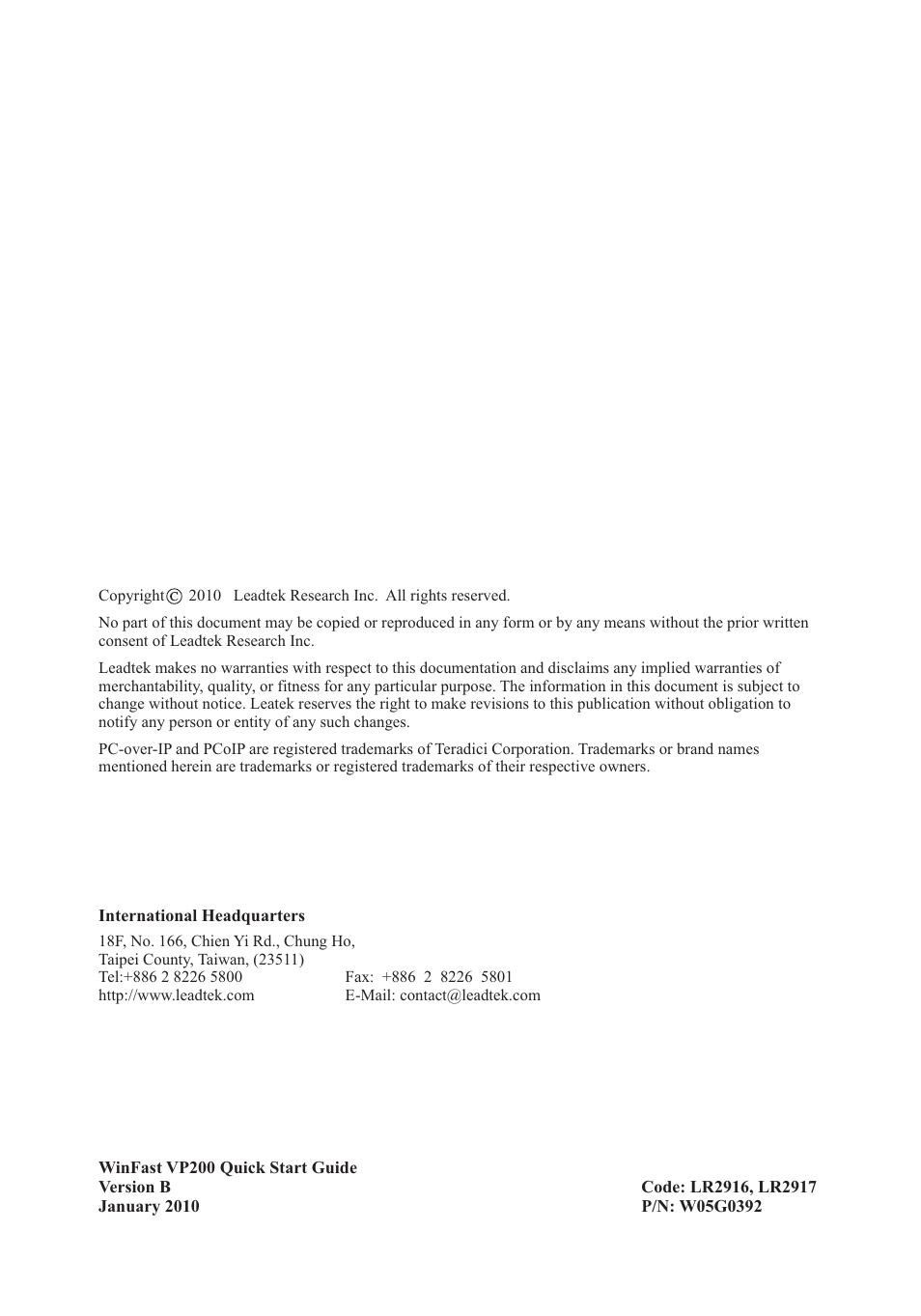 頁面 2 | Leadtek WinFast VP200P User Manual | Page 2 / 51