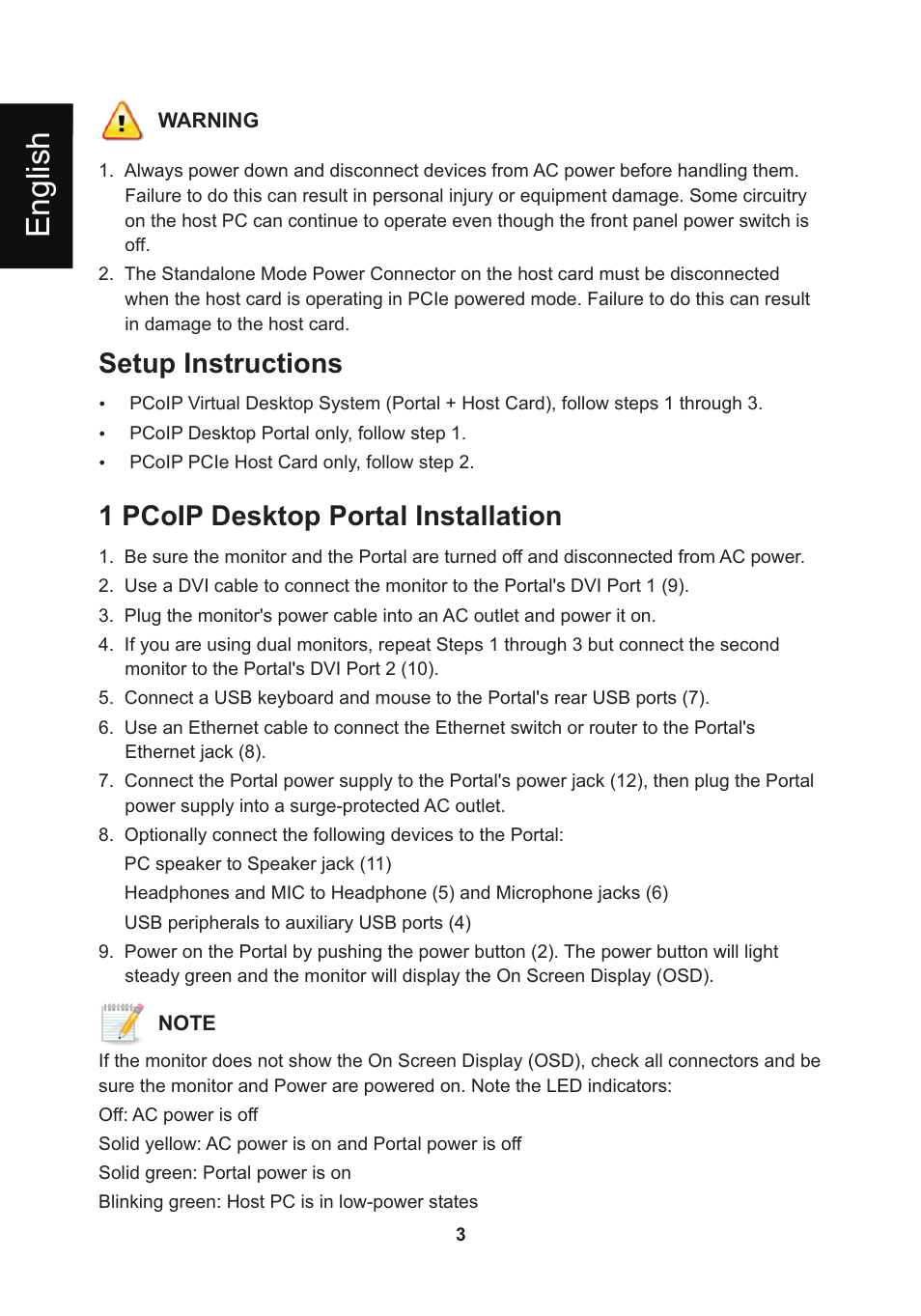 頁面 6, En g lis h, Setup instructions | 1 pcoip desktop portal installation | Leadtek WinFast VP200P User Manual | Page 6 / 51
