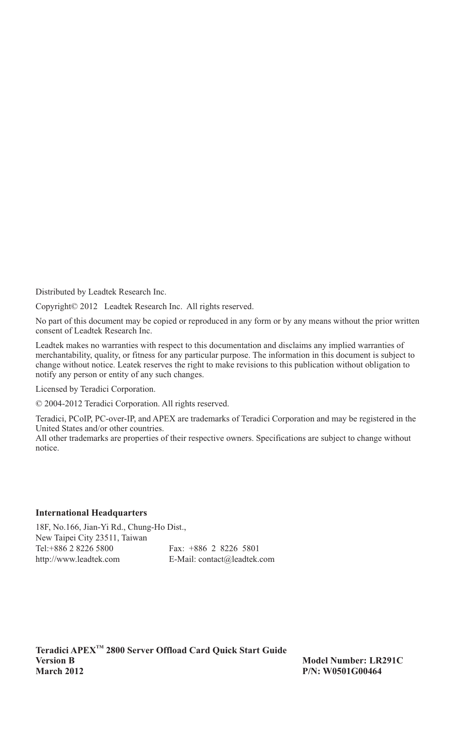 Leadtek Teradici APEX 2800 User Manual | Page 2 / 83