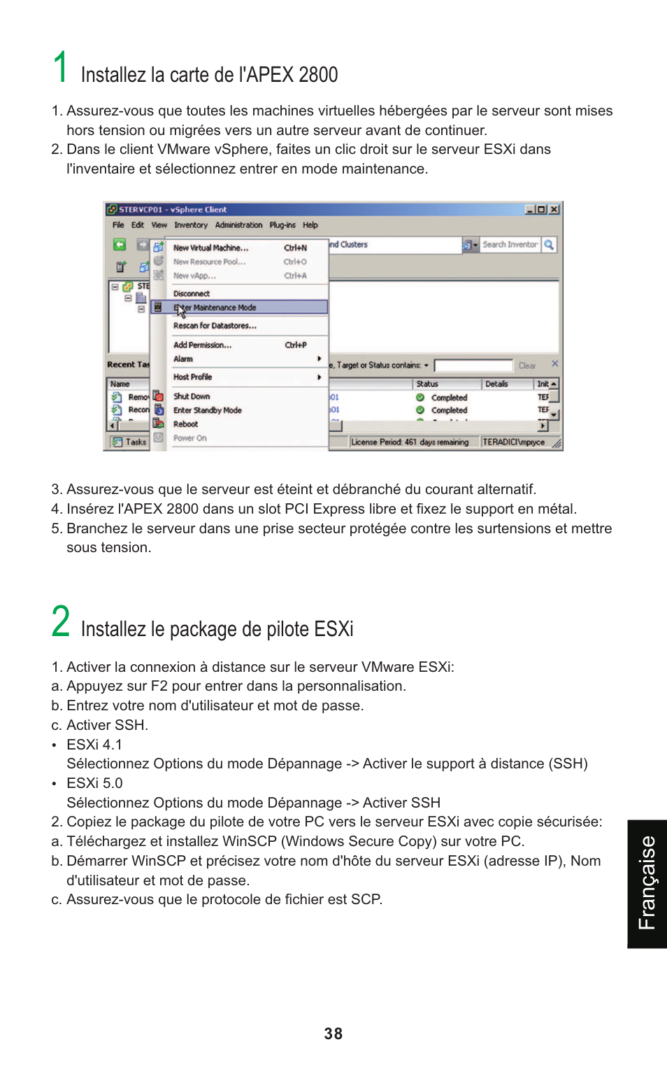 Installez la carte de l'apex 2800, Installez le package de pilote esxi, Française | Leadtek Teradici APEX 2800 User Manual | Page 41 / 83