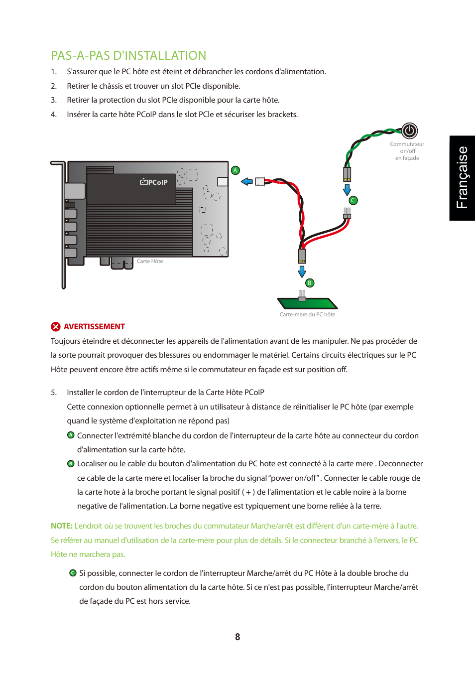 頁面 11, Française, Pas-a-pas d'installation | Leadtek TERA2240 Host Card User Manual | Page 11 / 69