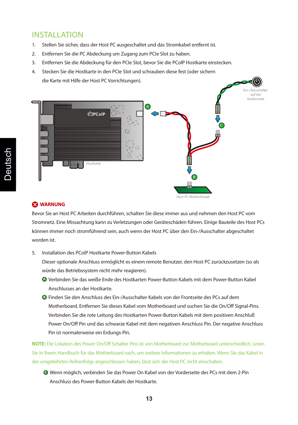 頁面 16, Deutsch, Installation | Leadtek TERA2240 Host Card User Manual | Page 16 / 69