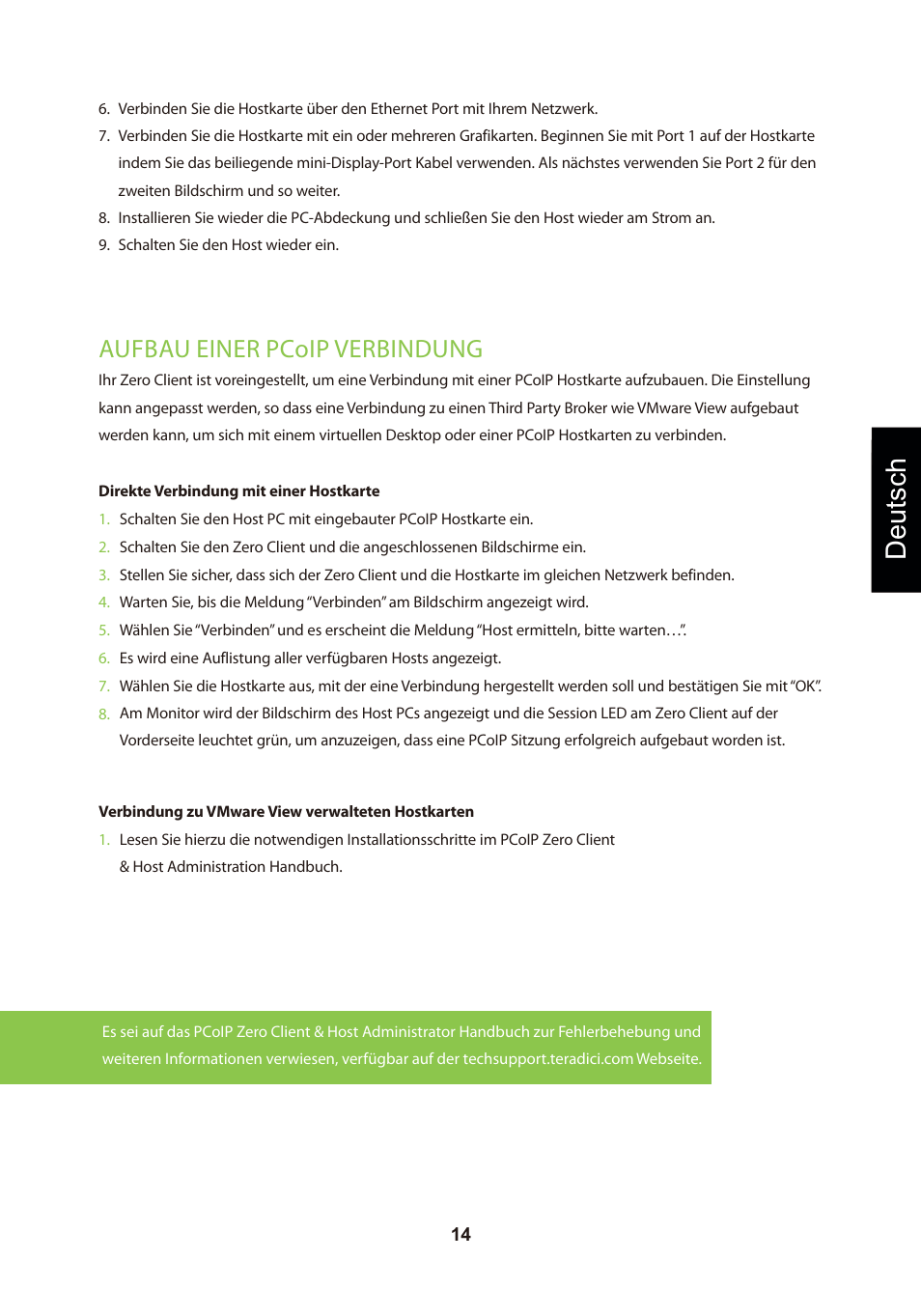 頁面 17, Deutsch, Aufbau einer pcoip verbindung | Leadtek TERA2240 Host Card User Manual | Page 17 / 69