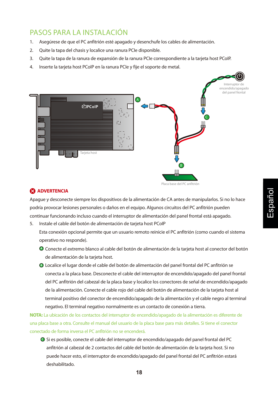 頁面 21, Español, Pasos para la instalación | Leadtek TERA2240 Host Card User Manual | Page 21 / 69