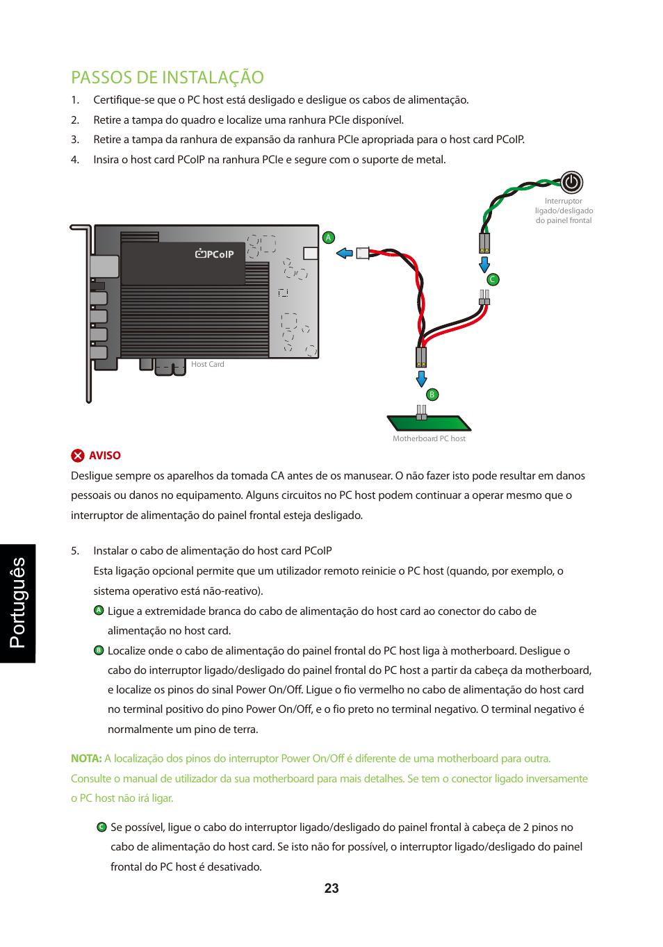 頁面 26, Português, Passos de instalação | Leadtek TERA2240 Host Card User Manual | Page 26 / 69
