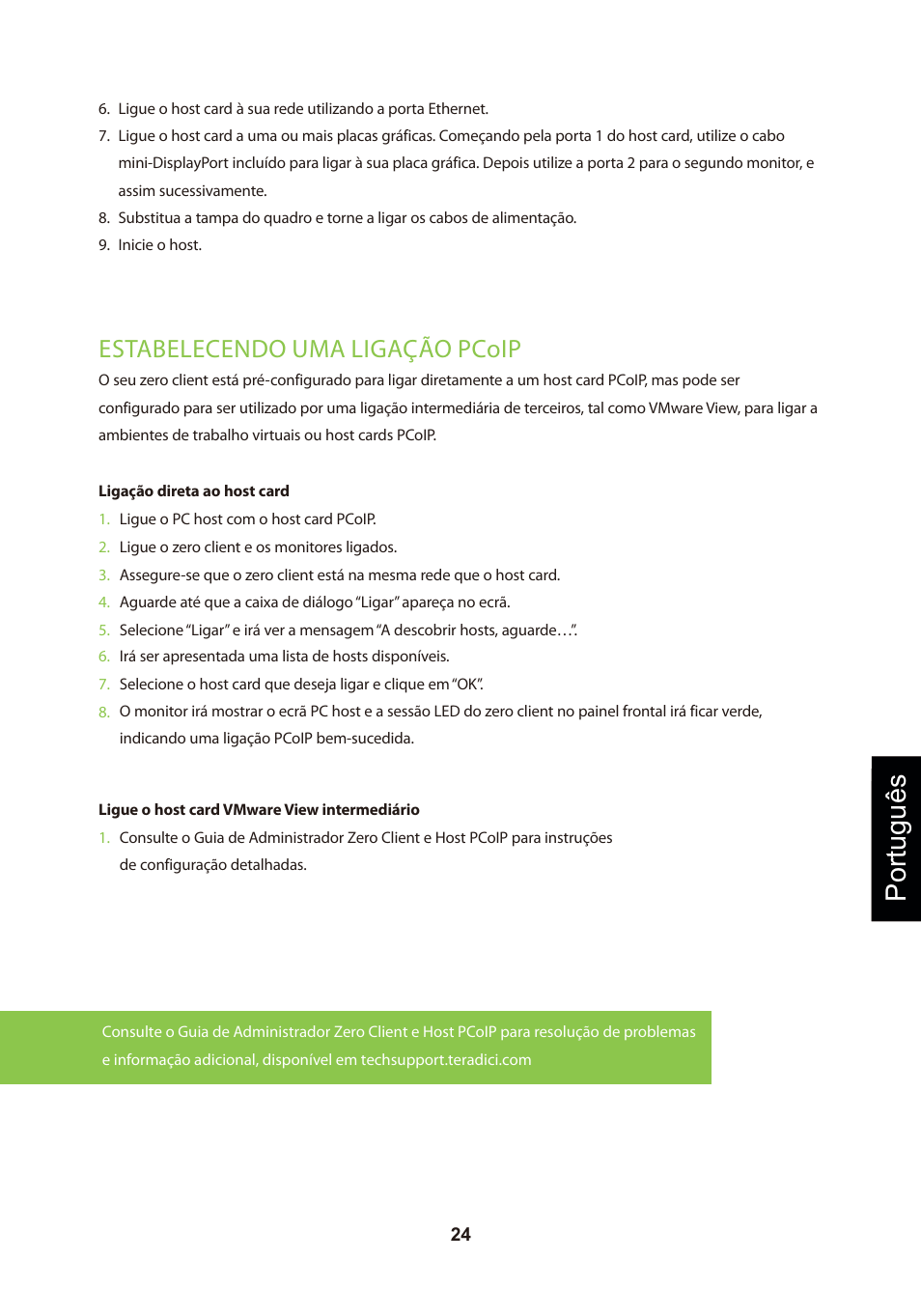 頁面 27, Português, Estabelecendo uma ligação pcoip | Leadtek TERA2240 Host Card User Manual | Page 27 / 69