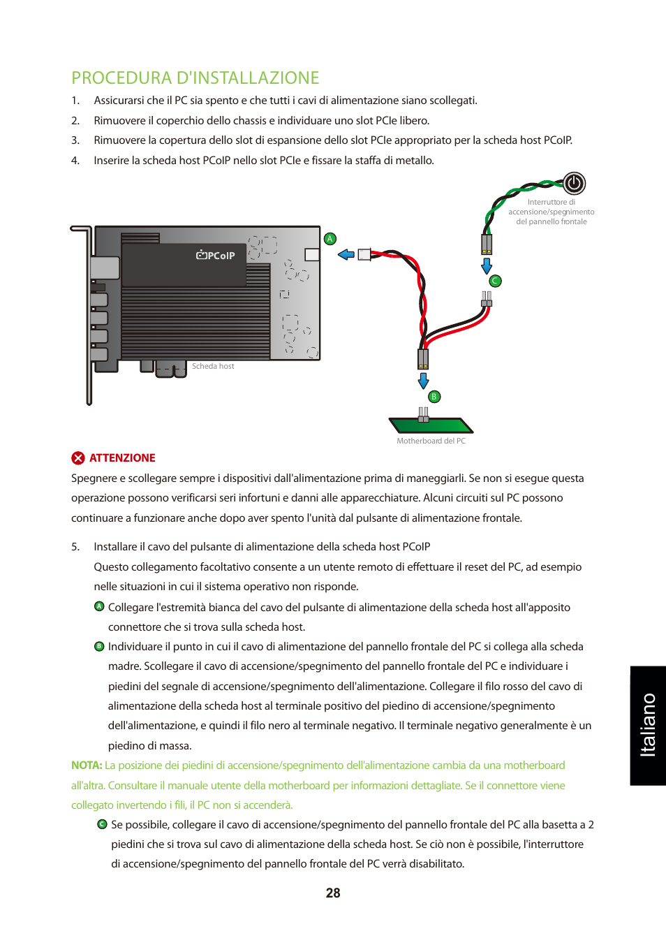 頁面 31, Italiano, Procedura d'installazione | Leadtek TERA2240 Host Card User Manual | Page 31 / 69