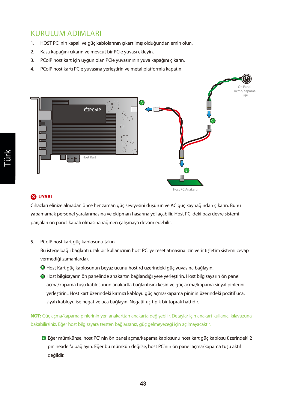 頁面 46, Türk, Kurulum adimlari | Leadtek TERA2240 Host Card User Manual | Page 46 / 69