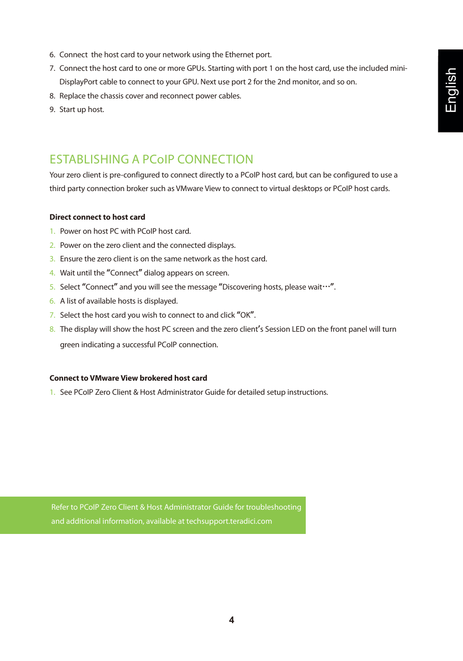 頁面 7, English, Establishing a pcoip connection | Leadtek TERA2240 Host Card User Manual | Page 7 / 69