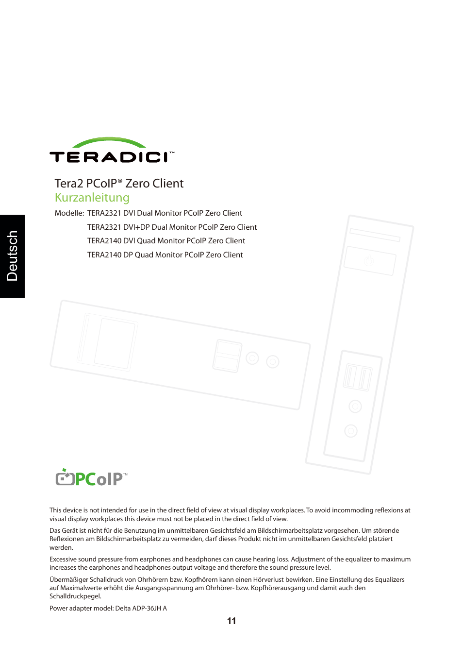 頁面 14, Deutsch, Tera2 pcoip® zero client kurzanleitung | Leadtek TERA2321 Zero Client User Manual | Page 14 / 69