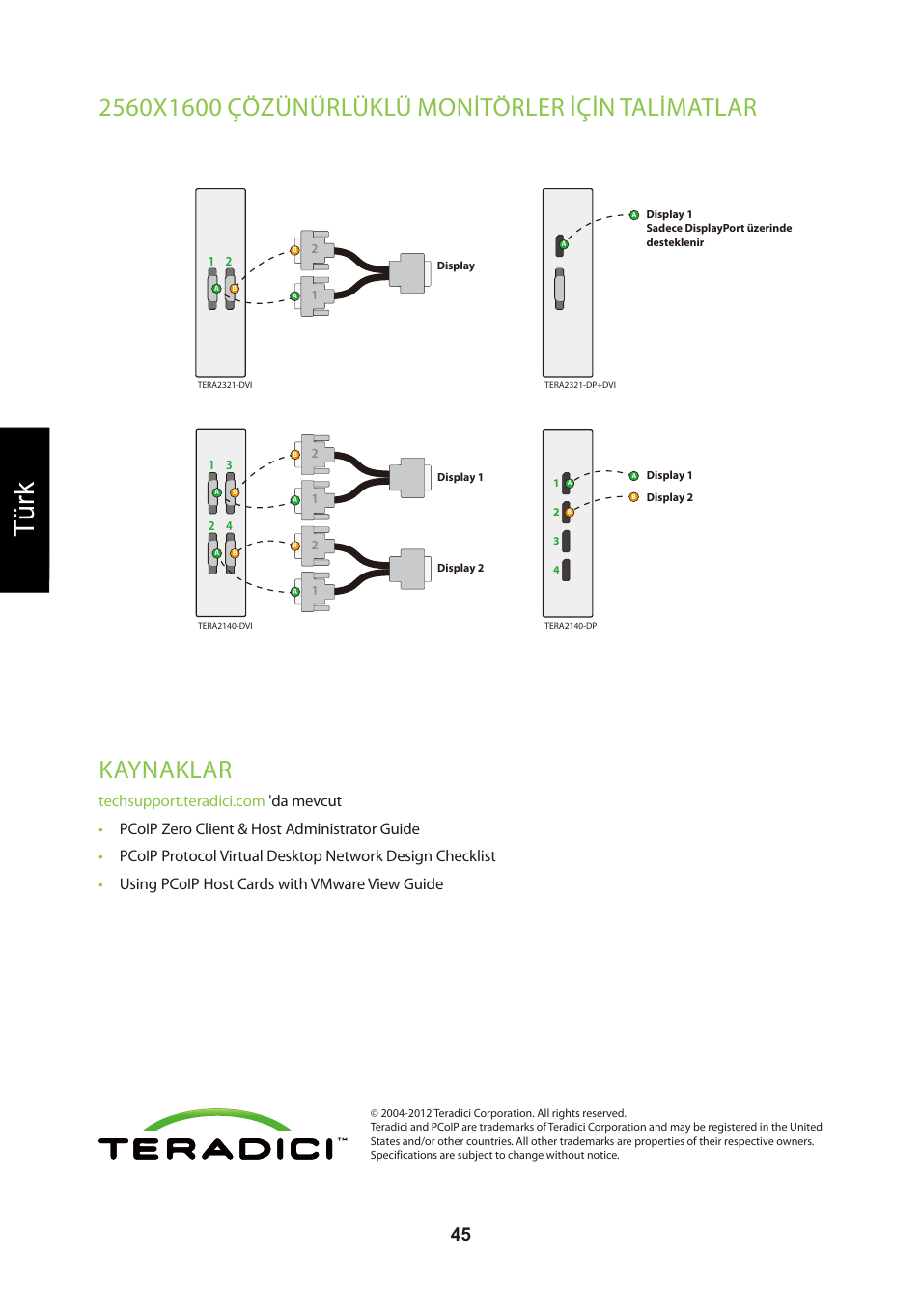 頁面 48, Türk, Kaynaklar | Leadtek TERA2321 Zero Client User Manual | Page 48 / 69