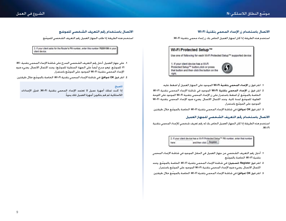 9لمعلا يف عورشلا م-يكلسلالا طاق لا ع ّسوي | Linksys RE2000 User Manual | Page 10 / 457