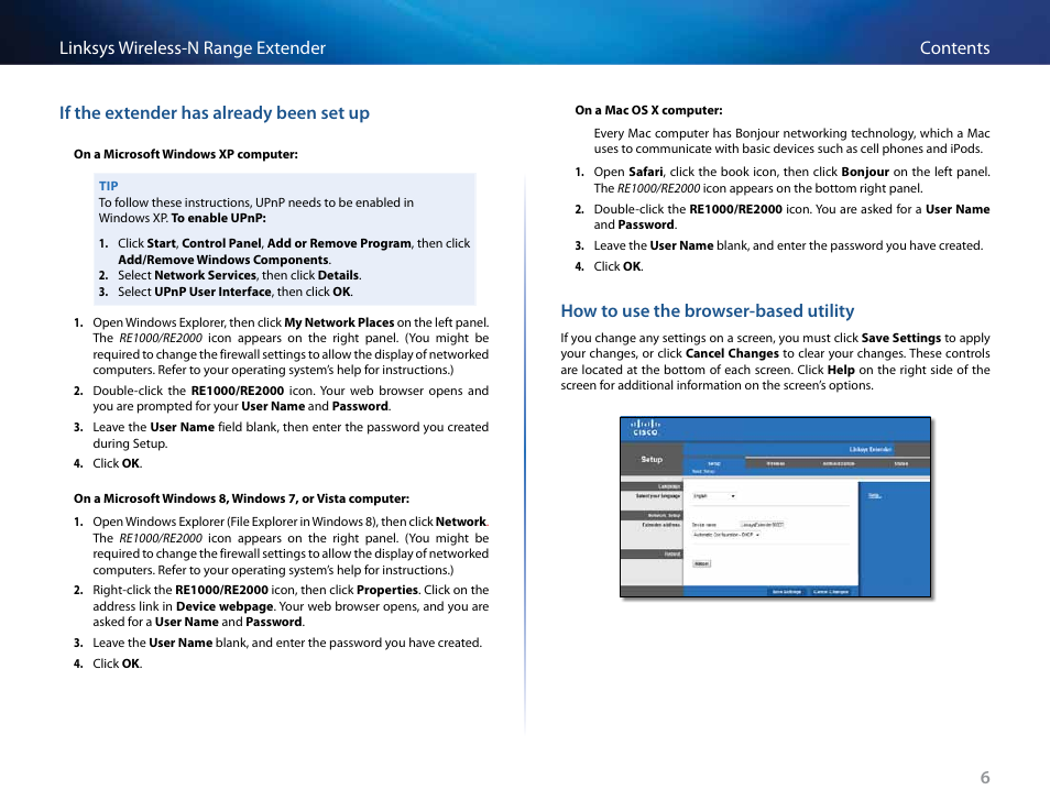 How to use the browser-based utility | Linksys RE2000 User Manual | Page 106 / 457