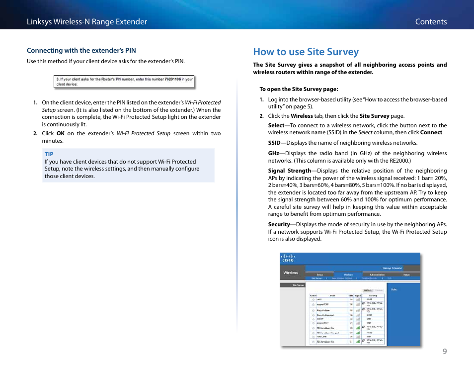 How to use site survey | Linksys RE2000 User Manual | Page 109 / 457