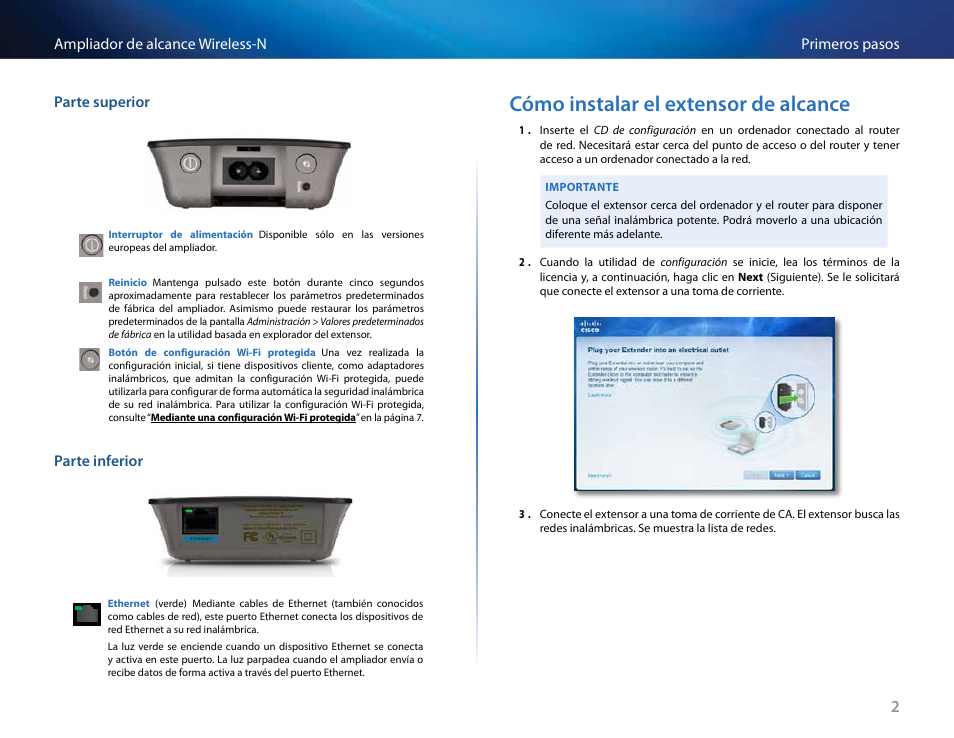 Cómo instalar el extensor de alcance, Parte inferior | Linksys RE2000 User Manual | Page 118 / 457