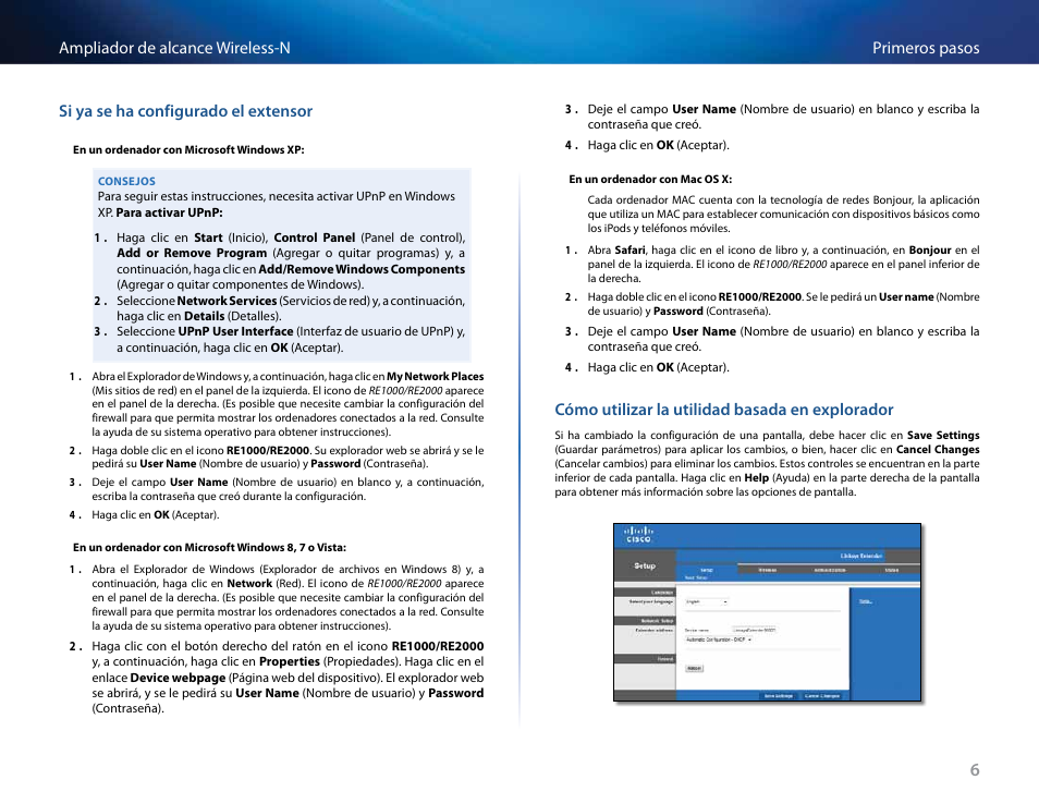 Si ya se ha configurado el extensor, Cómo utilizar la utilidad basada en explorador | Linksys RE2000 User Manual | Page 122 / 457