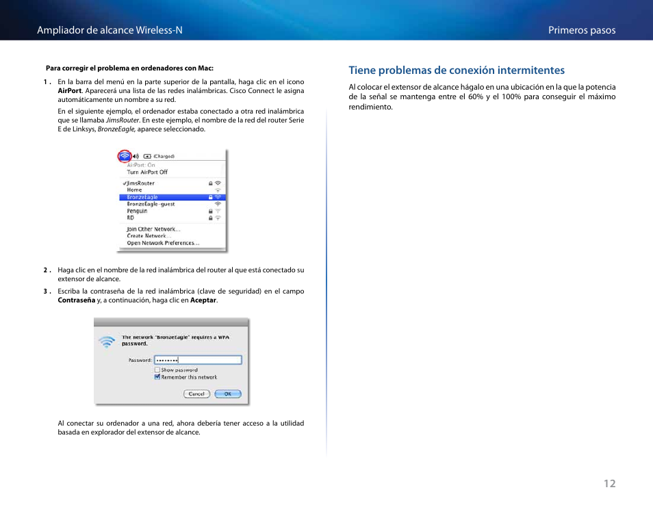 Tiene problemas de conexión intermitentes, Primeros pasos ampliador de alcance wireless-n | Linksys RE2000 User Manual | Page 128 / 457