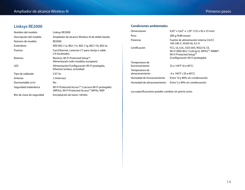 Linksys re2000, Primeros pasos ampliador de alcance wireless-n | Linksys RE2000 User Manual | Page 130 / 457