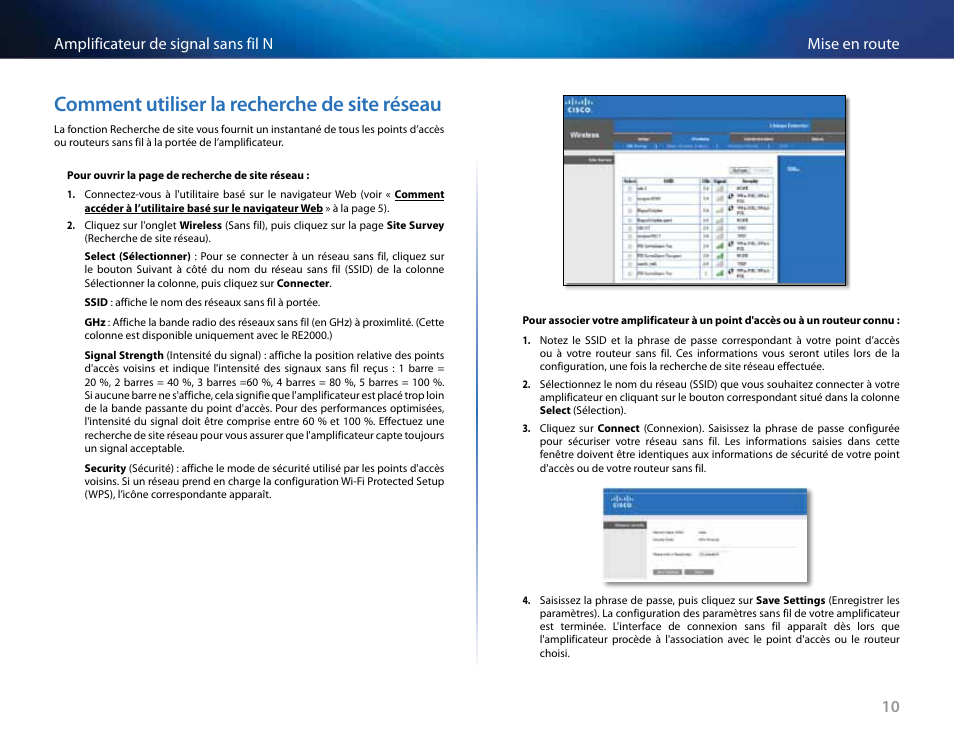 Comment utiliser la recherche de site réseau | Linksys RE2000 User Manual | Page 176 / 457