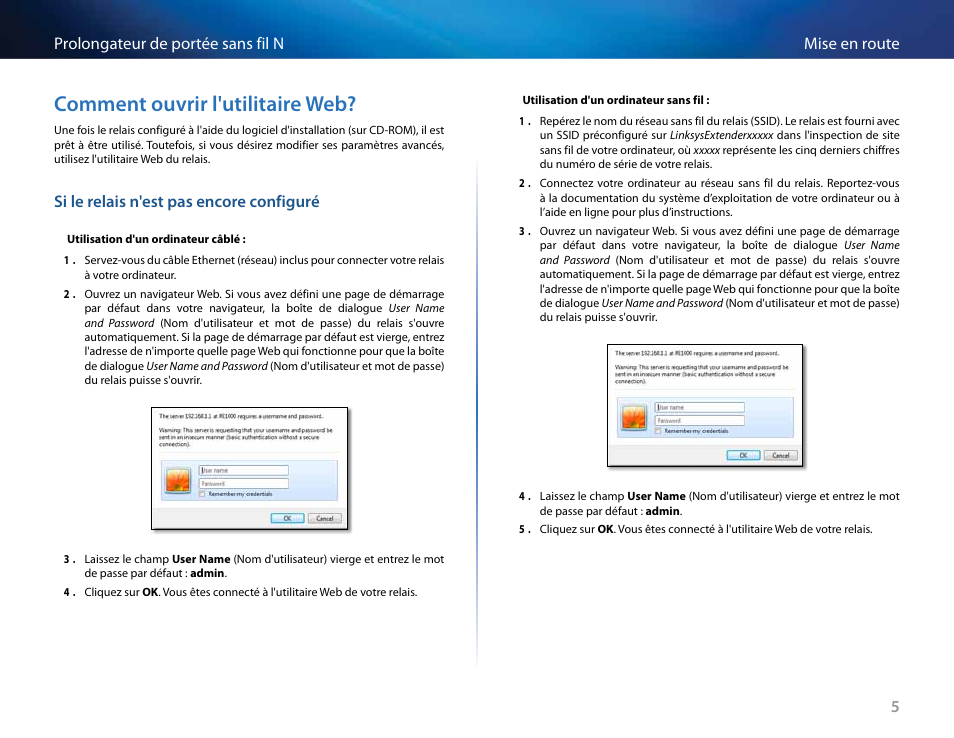 Comment ouvrir l'utilitaire web, Si le relais n'est pas encore configuré, Comment ouvrir l’utilitaire web | Linksys RE2000 User Manual | Page 188 / 457