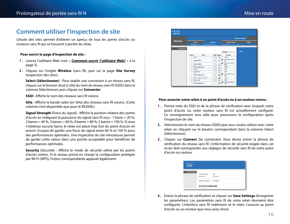 Comment utiliser l'inspection de site, Comment utiliser l’inspection de site, 10 mise en route prolongateur de portée sans fil n | Linksys RE2000 User Manual | Page 193 / 457