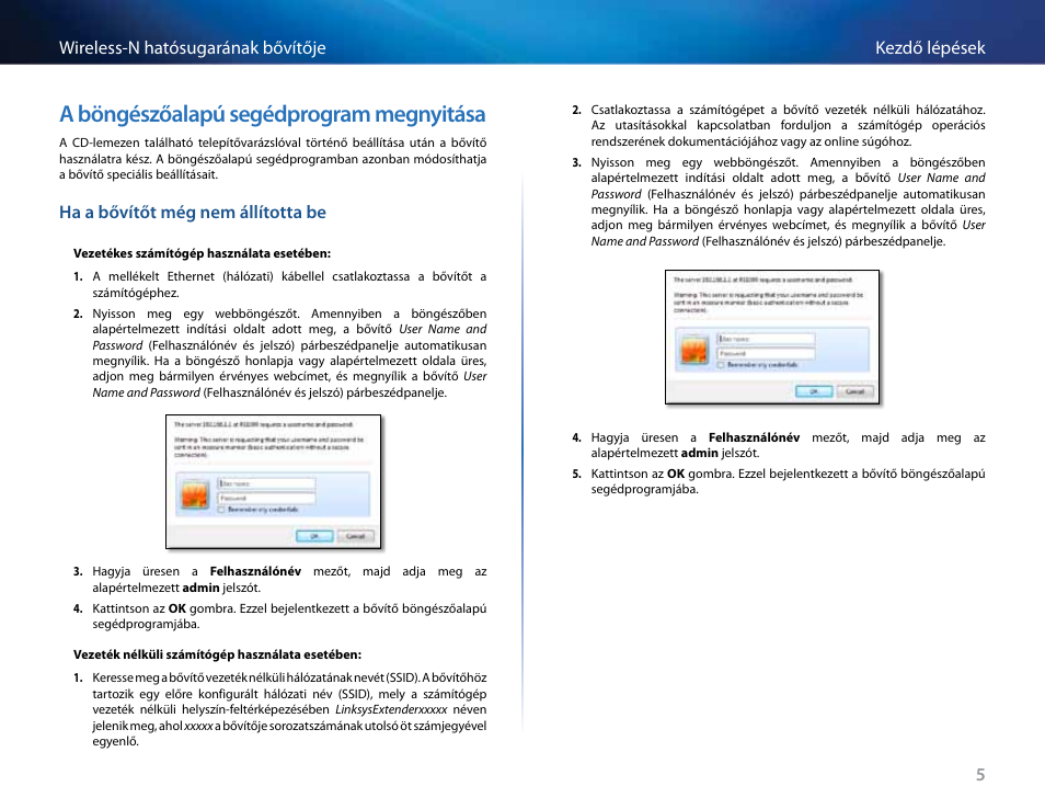 A böngészőalapú segédprogram megnyitása, Ha a bővítőt még nem állította be | Linksys RE2000 User Manual | Page 205 / 457